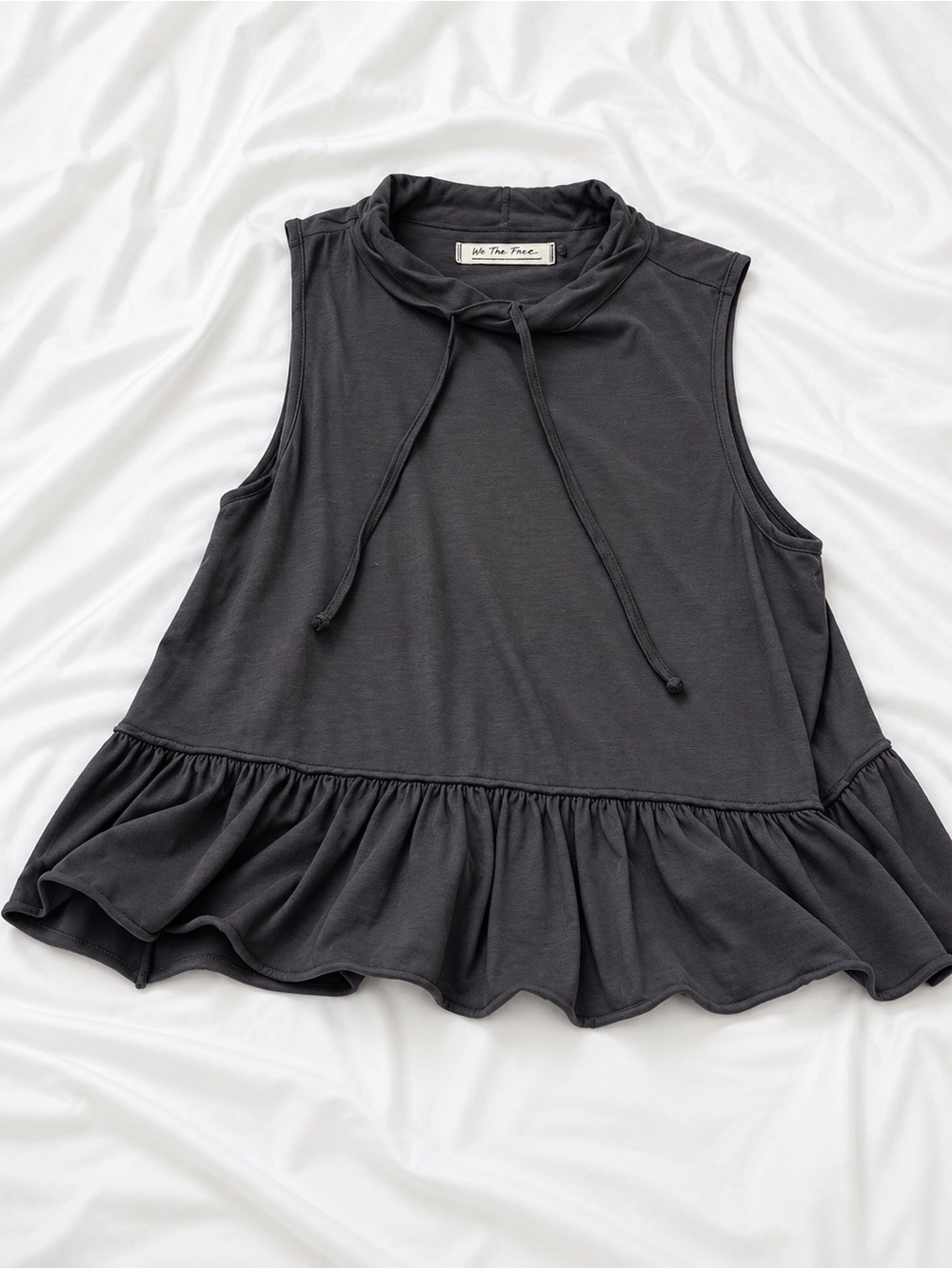 Free People Charcoal Ruffle-Hem Mock Neck Tank